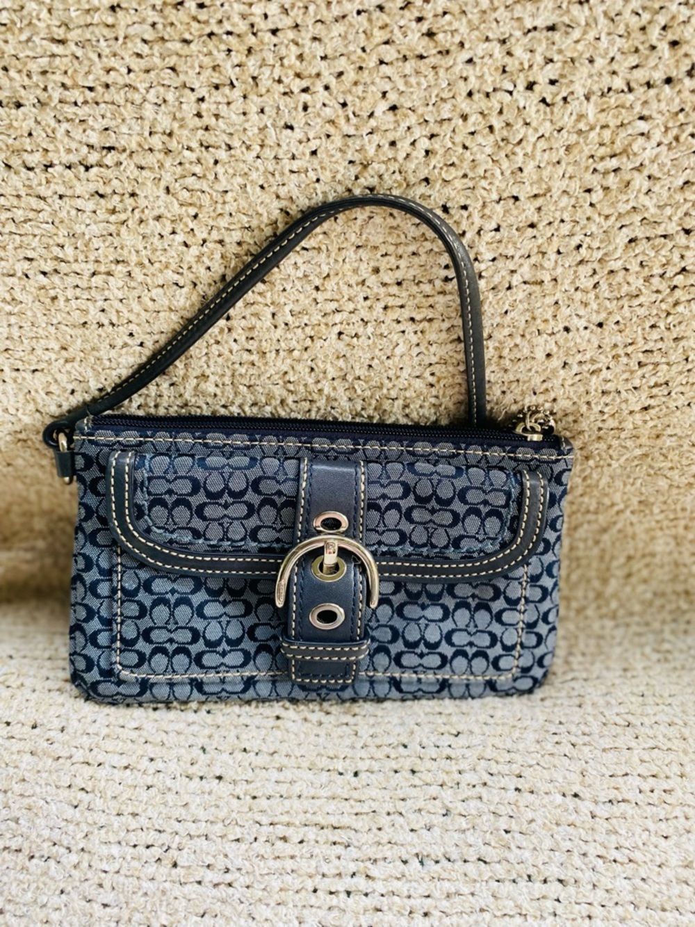 Designer-Inspired Navy Logo-Print Wristlet